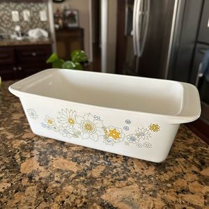 VINTAGE CORNING WARE DAISY  FLORAL BOUQUET LOAF BREAD PAN 9 X 5 X 3 RARE P-315-B